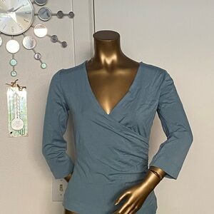Express Blue Fitted Wrap Blouse